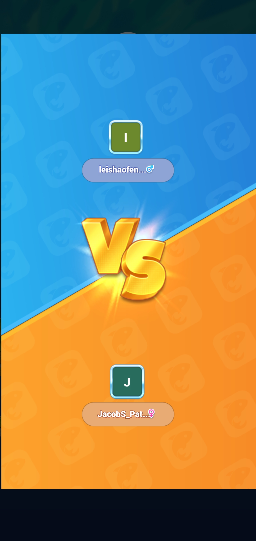 Two anonymized players paired for a head-to-head Fishing Time match